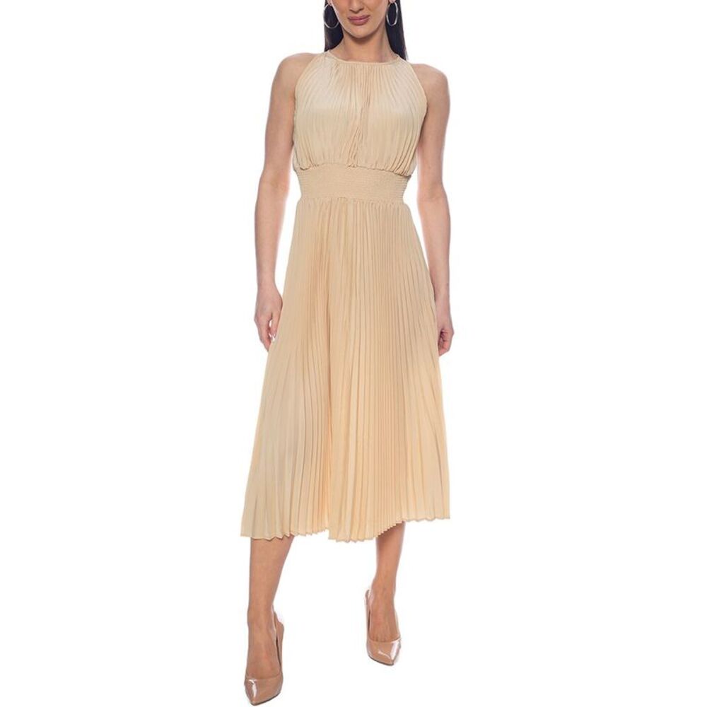 Oleg Cassini Womens  Smocked Midi Dress